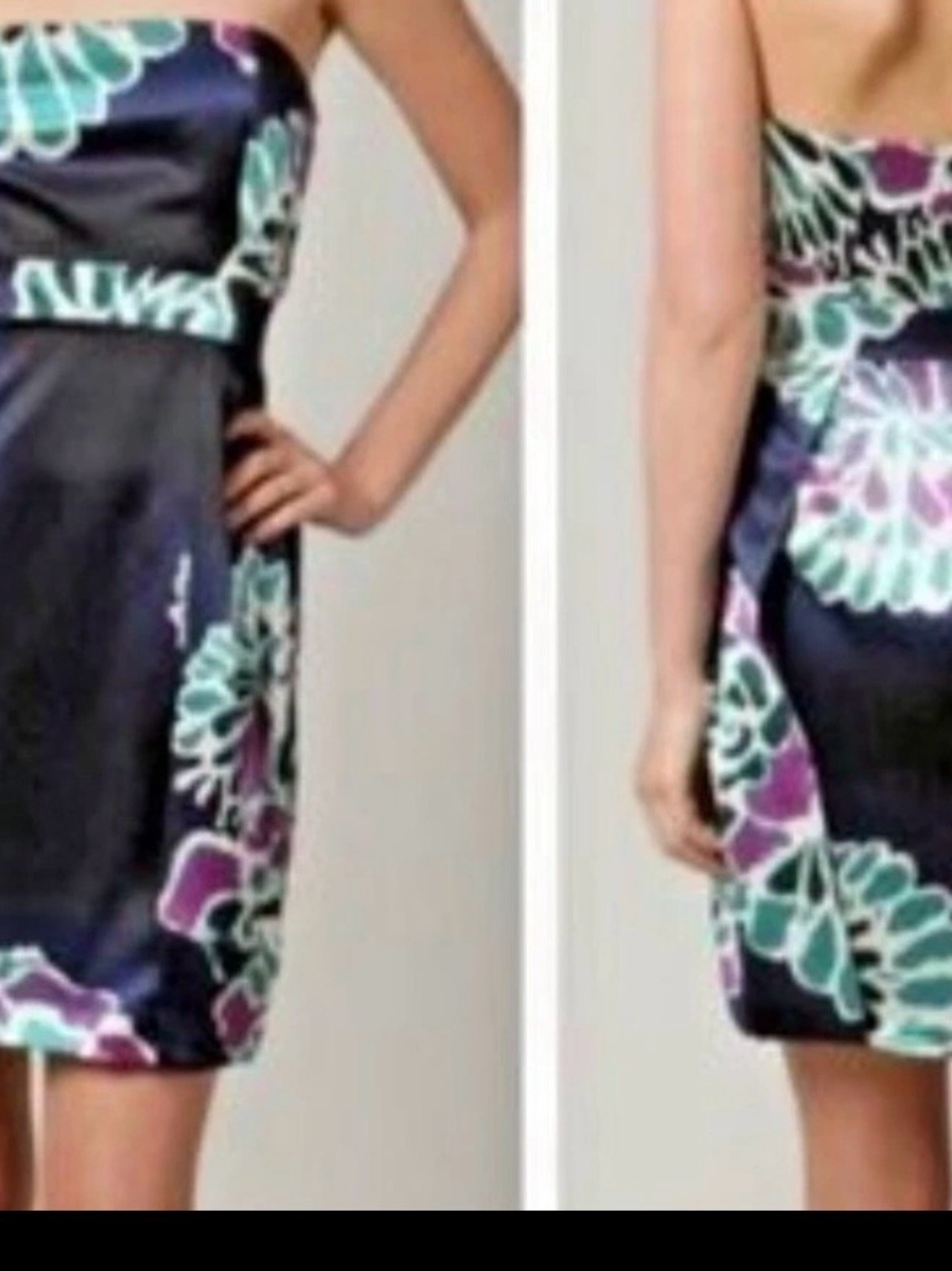 New Tibi Strapless Hibiscus Floral Silk  Sheath Dress - Navy, Teal & Purple 4